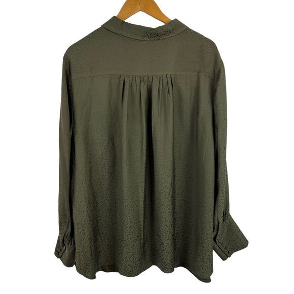 Soft Surroundings Green Jacquard Leopard Print Collared Long Sleeve Shirt Top 3X - Picture 6 of 14